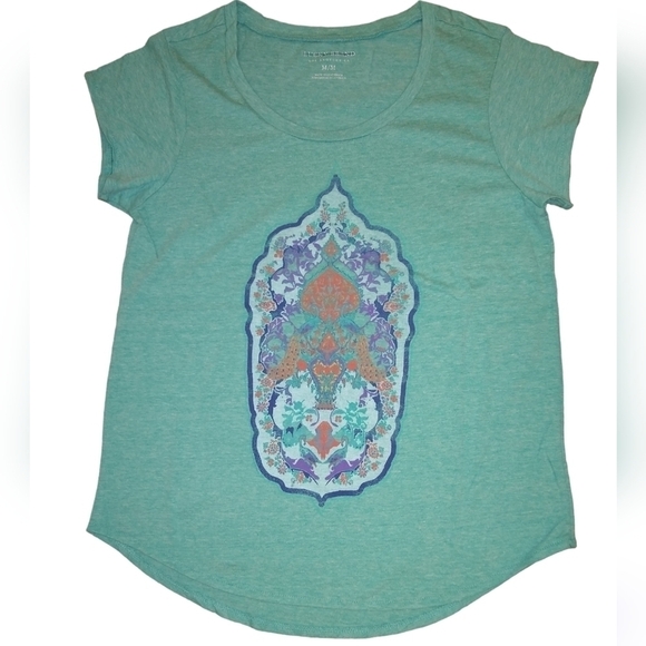 Lucky Brand Women's Mint Heather Green Floral Medallion Graphic T-Shirt - Picture 1 of 4